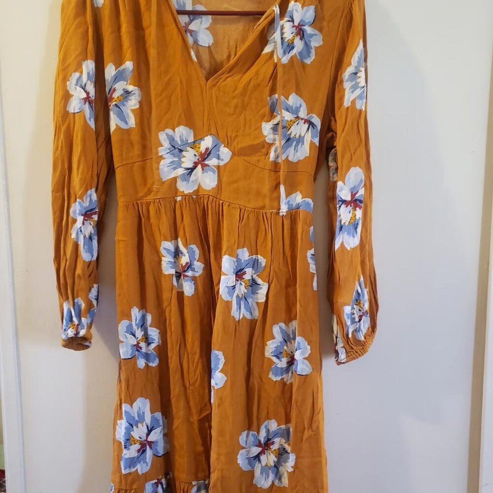 Womens old navy golden blue floral.midi length peasant dress xsmall